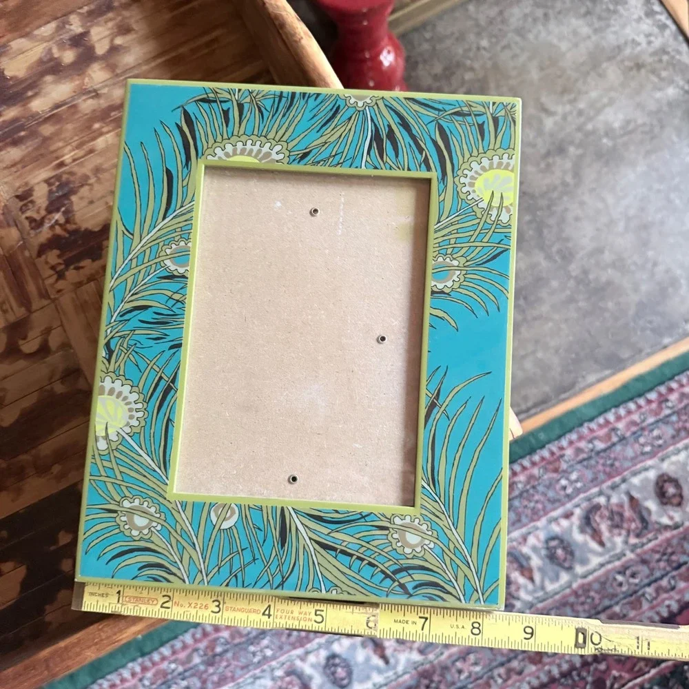 5x7 Photo Frame Teal Green Excellent Peacock Feather Boho